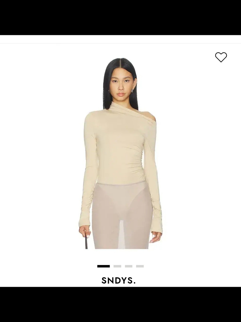 SNDYS. One-Shoulder Long Sleeve Top in Beige